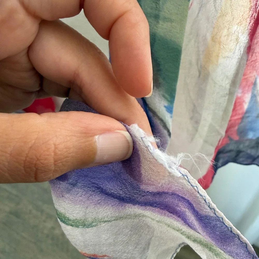 Silk Abstract Watercolor Sheer Chiffon Scarf Multi-Color Artistic Lightweight
